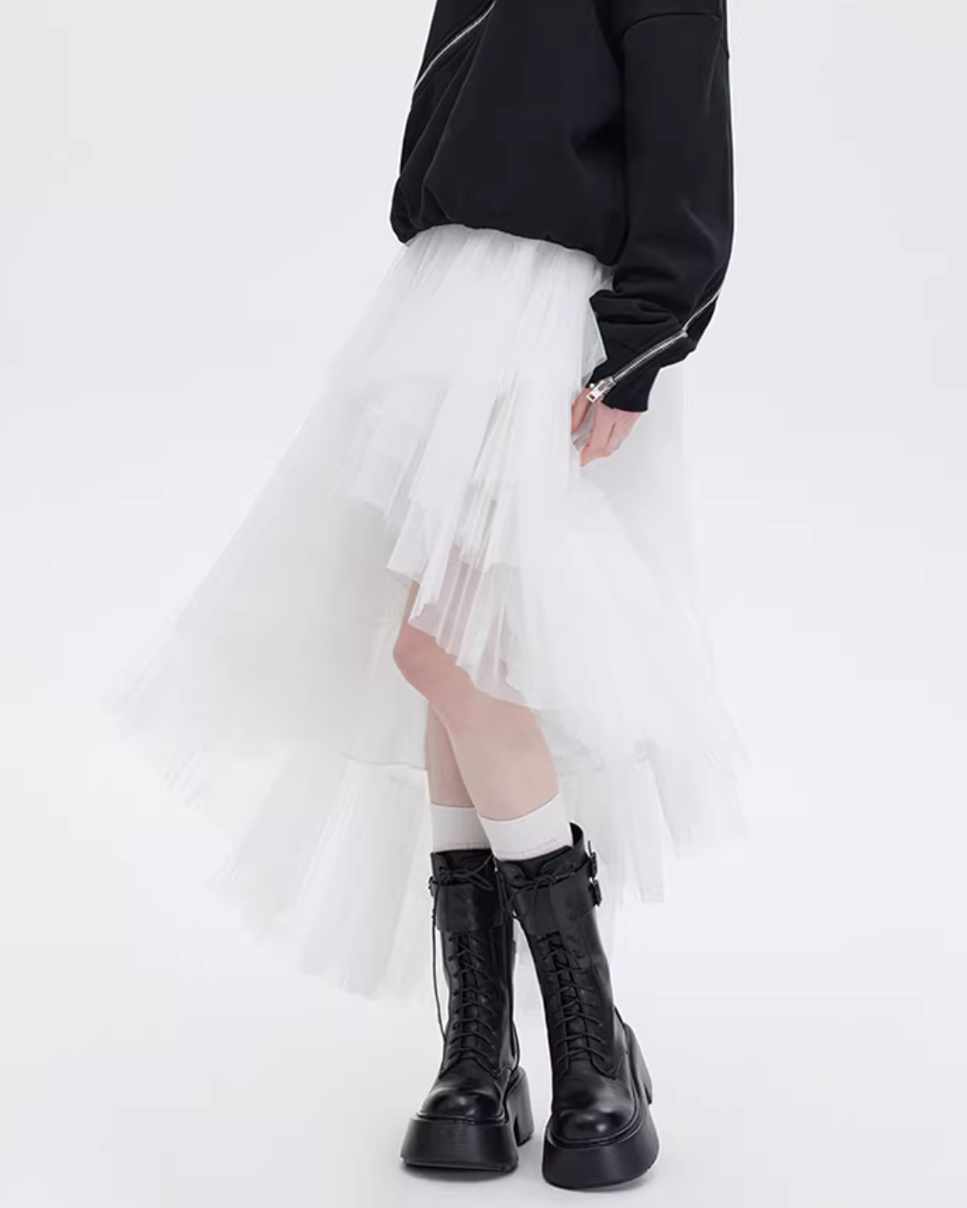 Buckled Irregular Tulle Skirt SHN0006