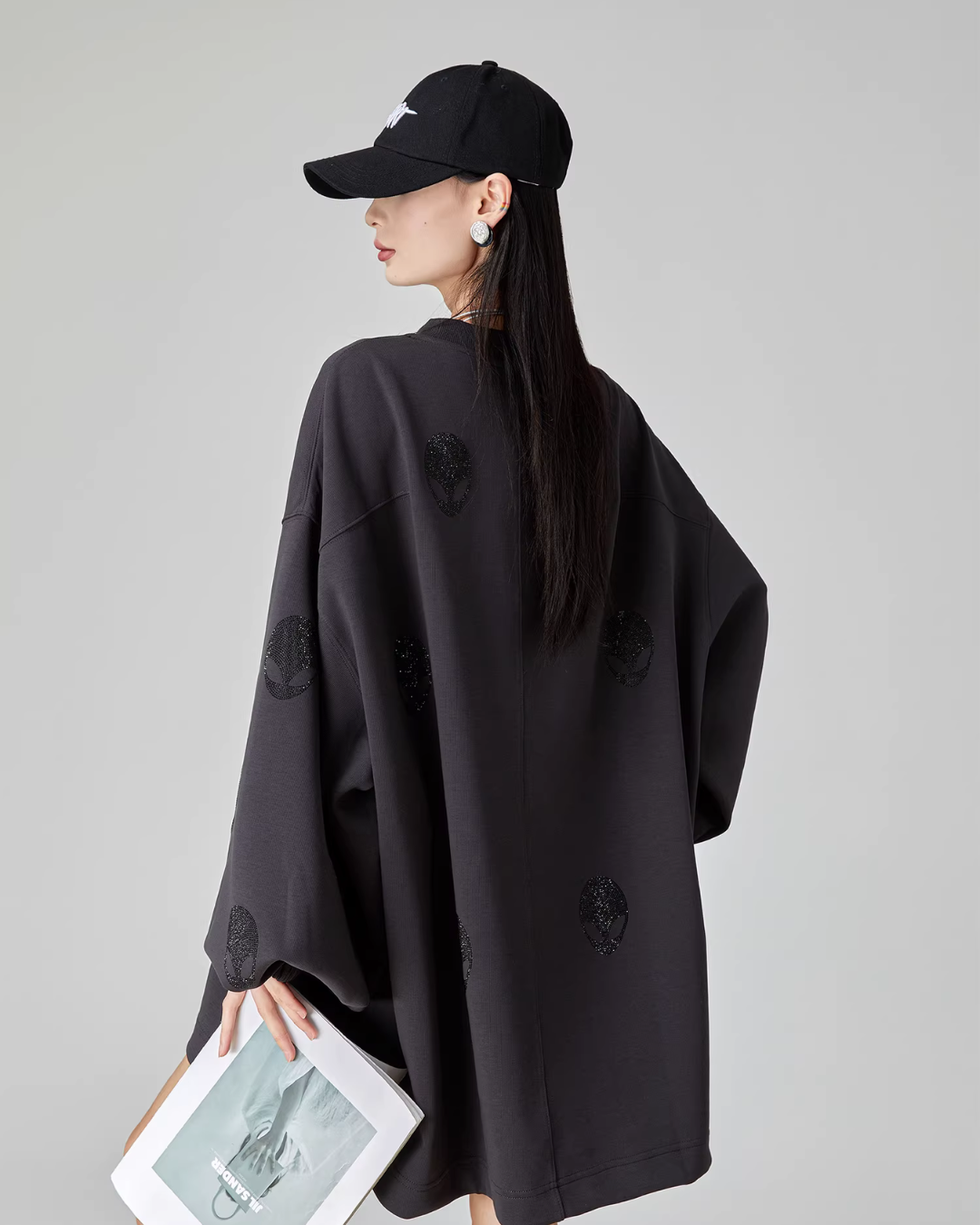 Black Rhinestone Sweatshirt Dress FER0068