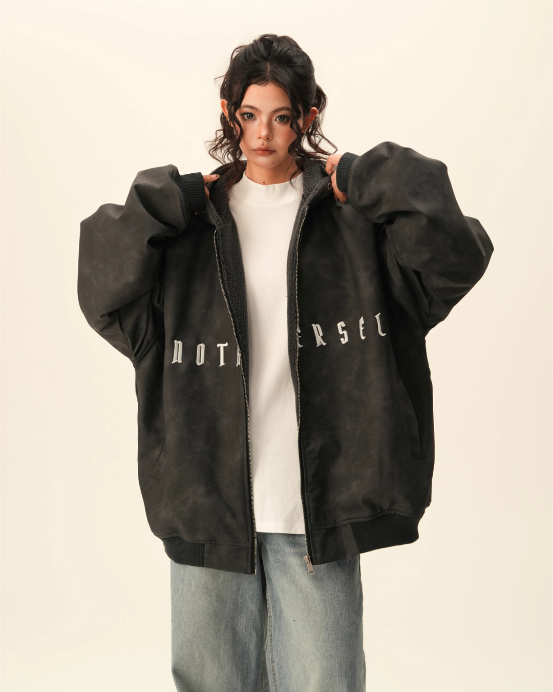 Oversized Suede Zip Hoodie BWA0007