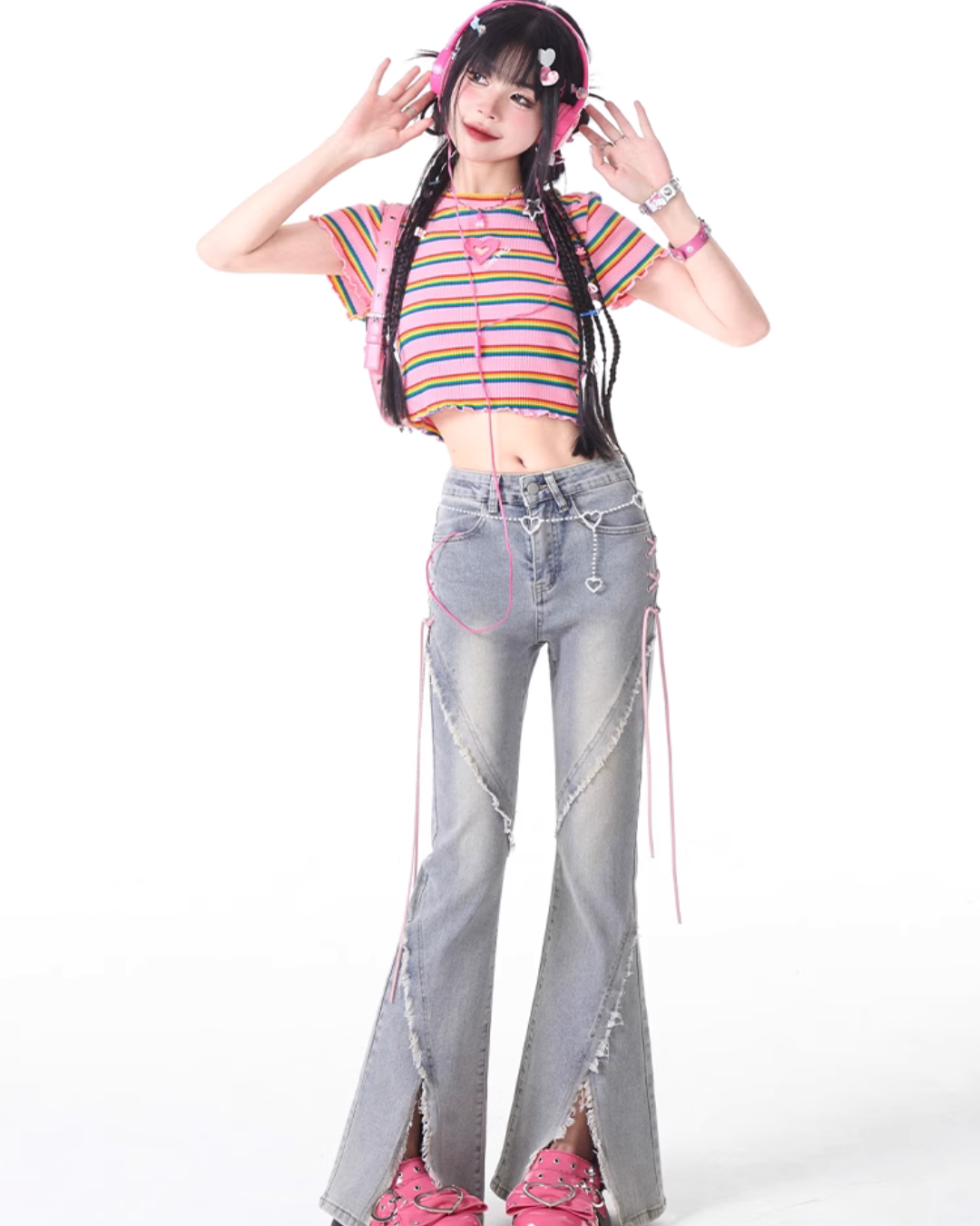 Lace-Up Flared Denim Pants 1SH0003