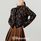Leopard Round Neck Cardigan / Caramel Pleated Skirt LLA0553
