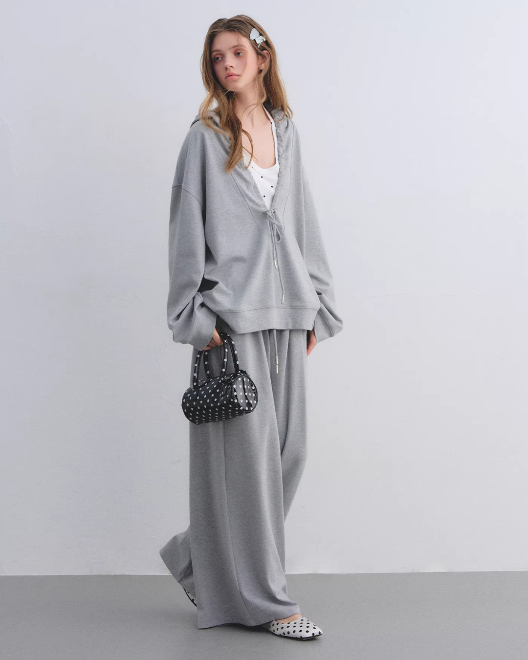 Polka Dot Vest V-Neck Hoodie / Loose Casual Sweatpants ASG0080
