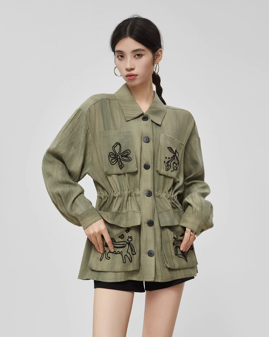 Retro Green Embroidered Shirt FER0045