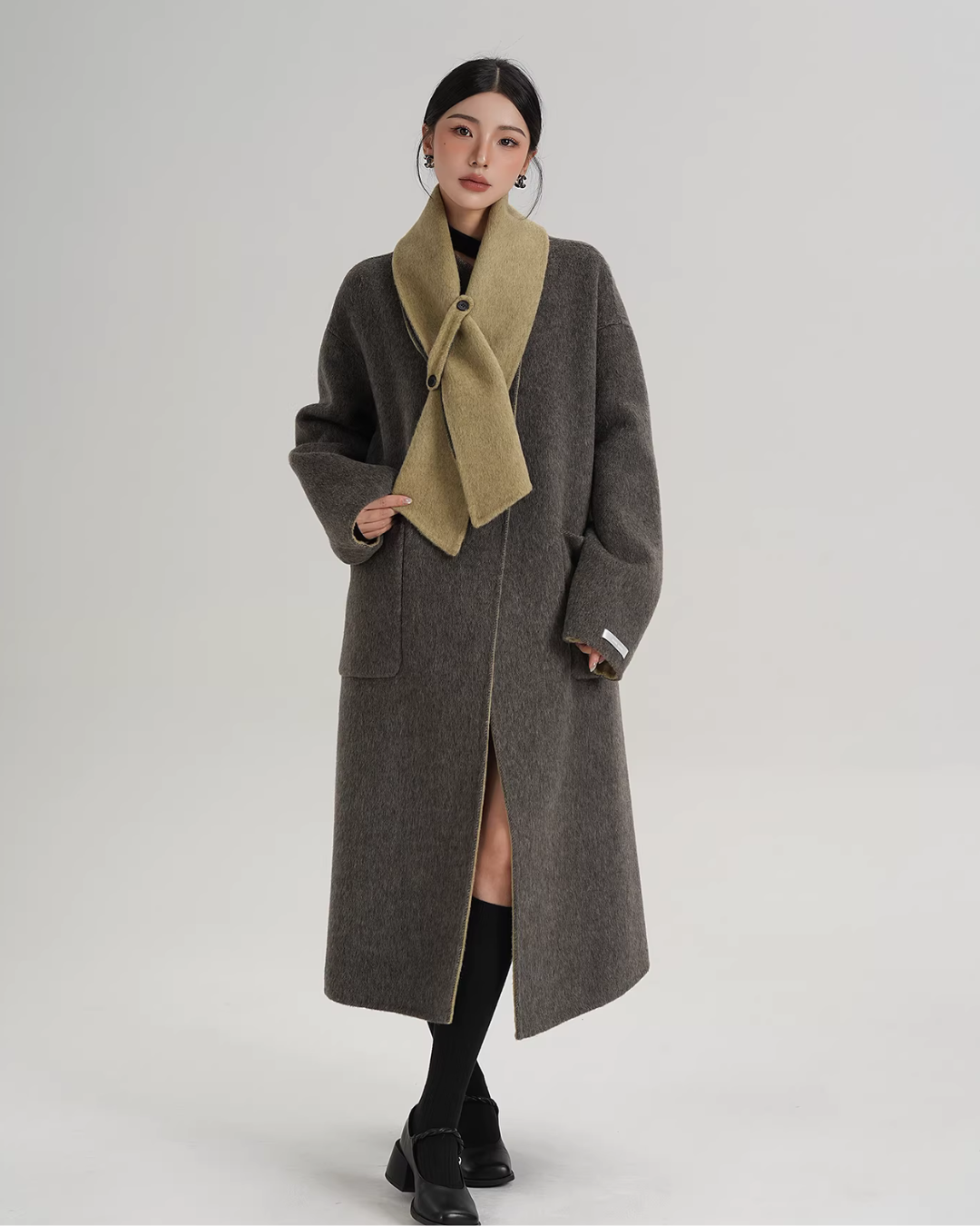 Scarf Collarless Coat SRS0412