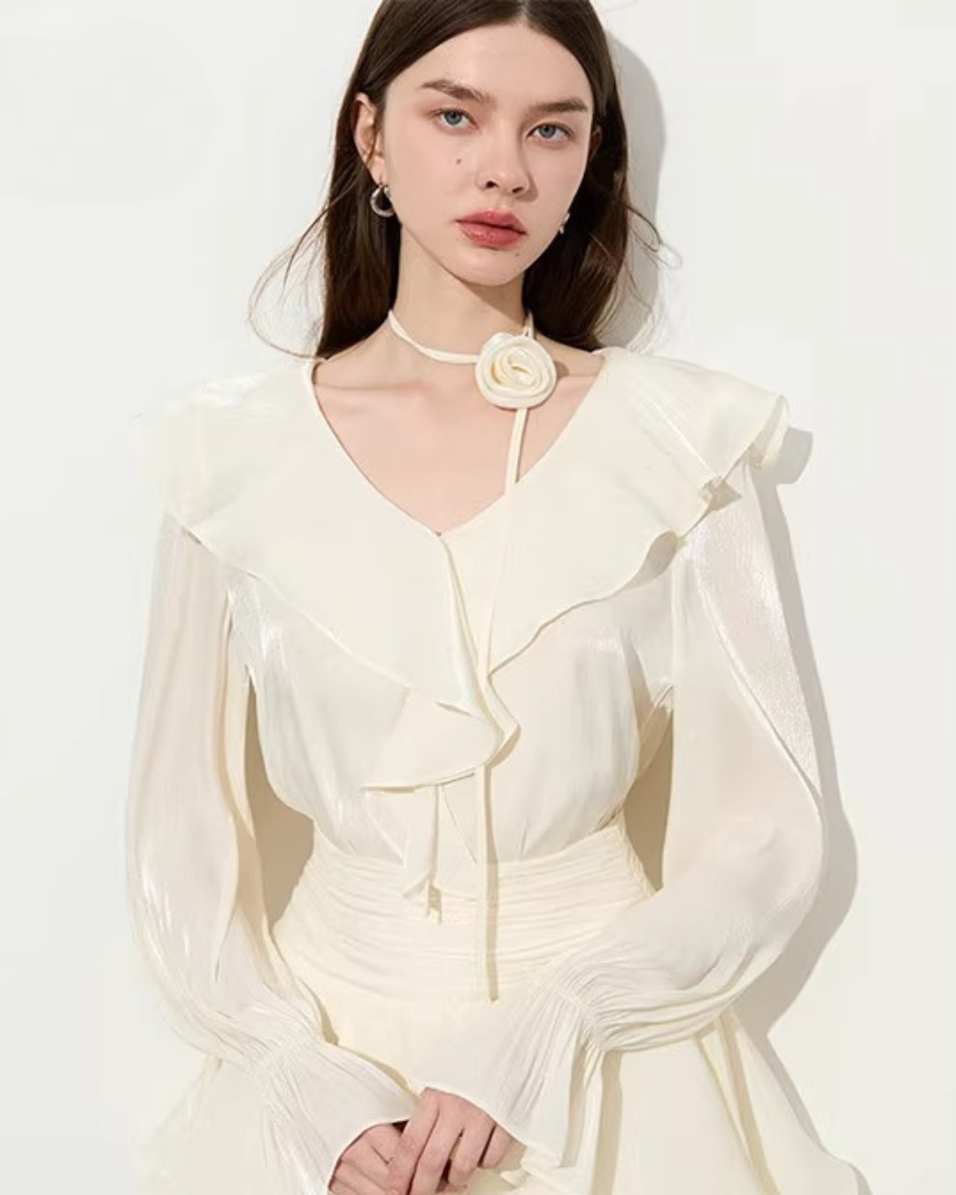 Ruffled Long-sleeve Top / Flared Mini Skirt DPY0076