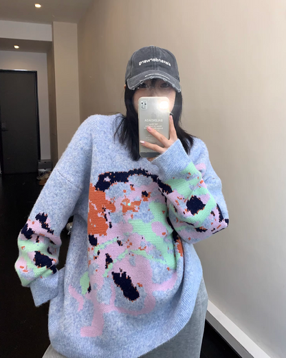 Graffiti Jacquard Knit Tops YLS0665