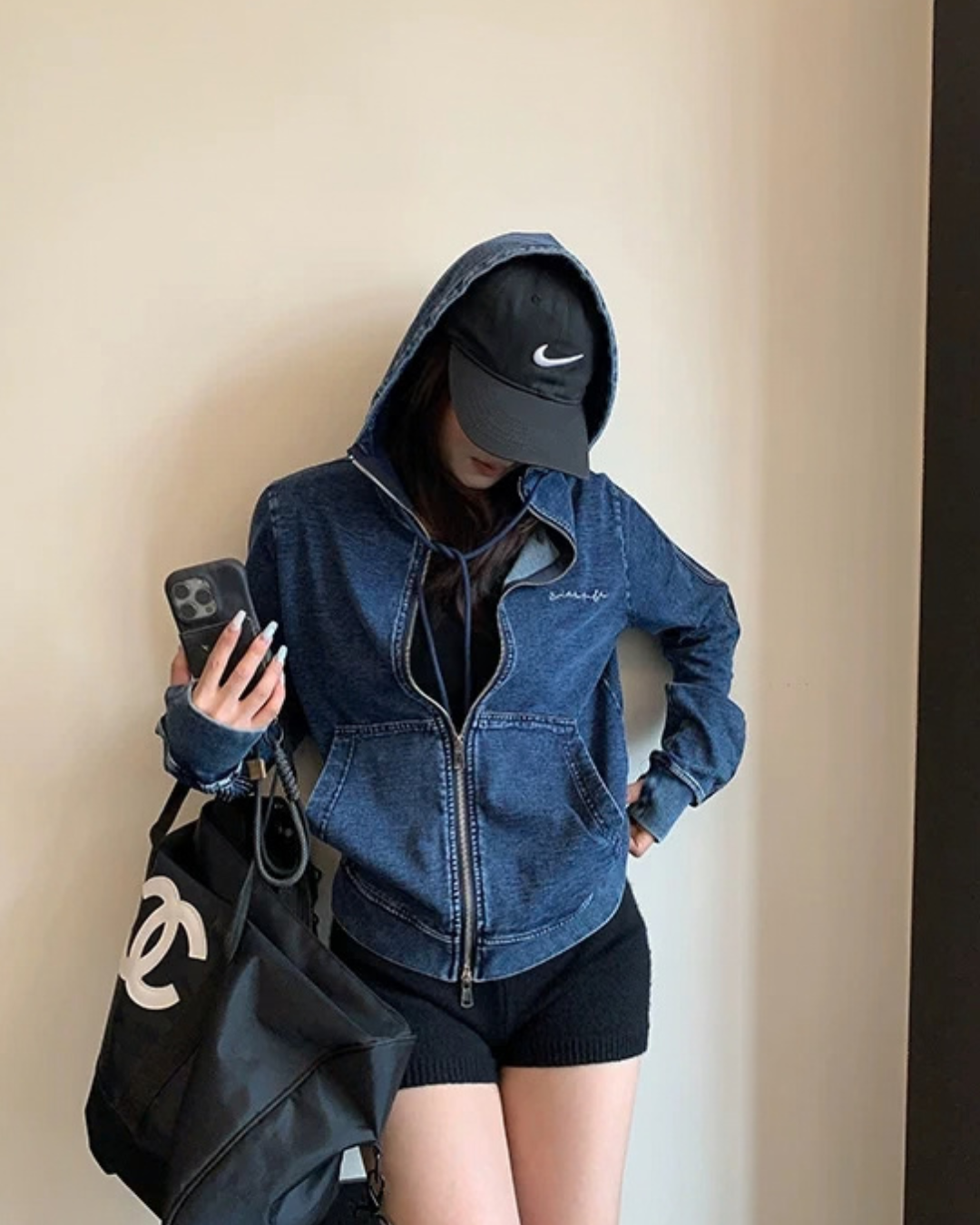 Denim Zip-Up Hoodie YLS1041