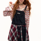 Half Button Border Top / Wide-Leg Denim Overalls ASG0053