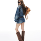 Gradient Blue Washed Denim Jacket / Slim Short Skirt IMX0004