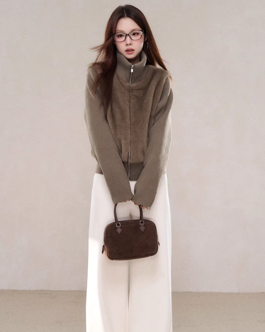Stand Collar Fur Knit Jacket WDB0005