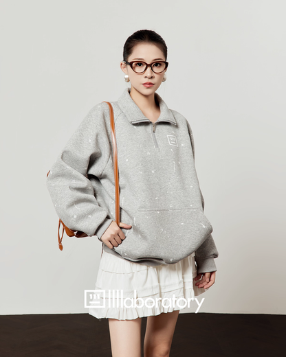 Half-Zip Sweat Top/Lace Mini Skirt LLA0565