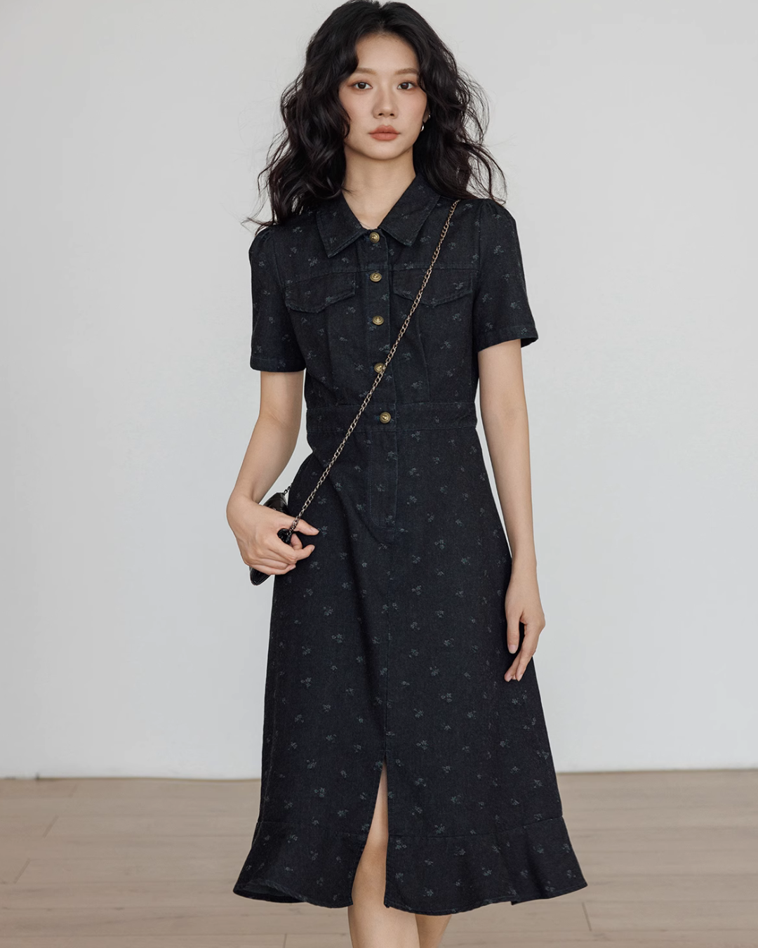 Floral Denim Shirt Dress VAS0088