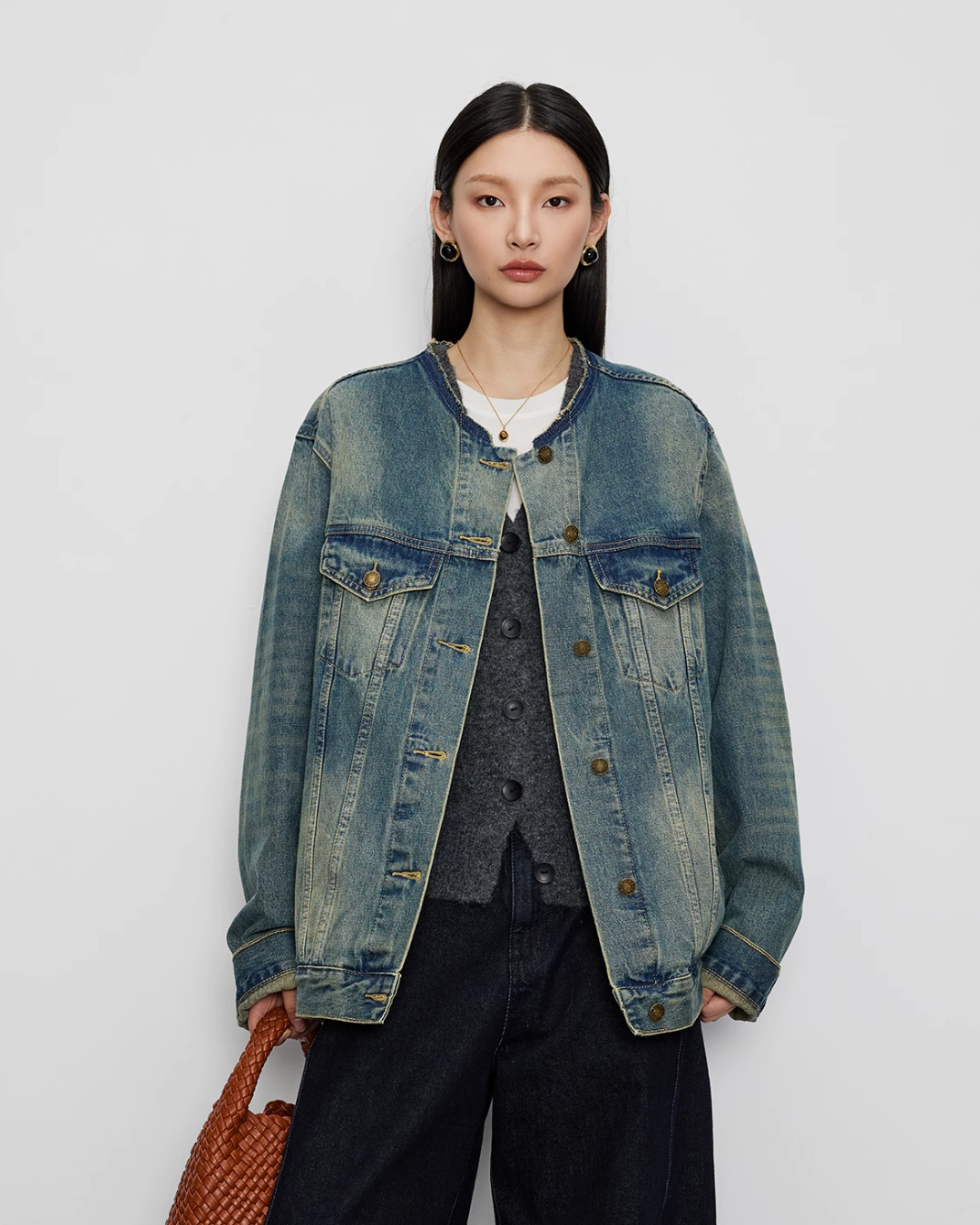 Collarless Short Denim Jacket JLC0005