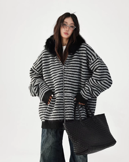Striped Wool Loose Hoodie ACS0350