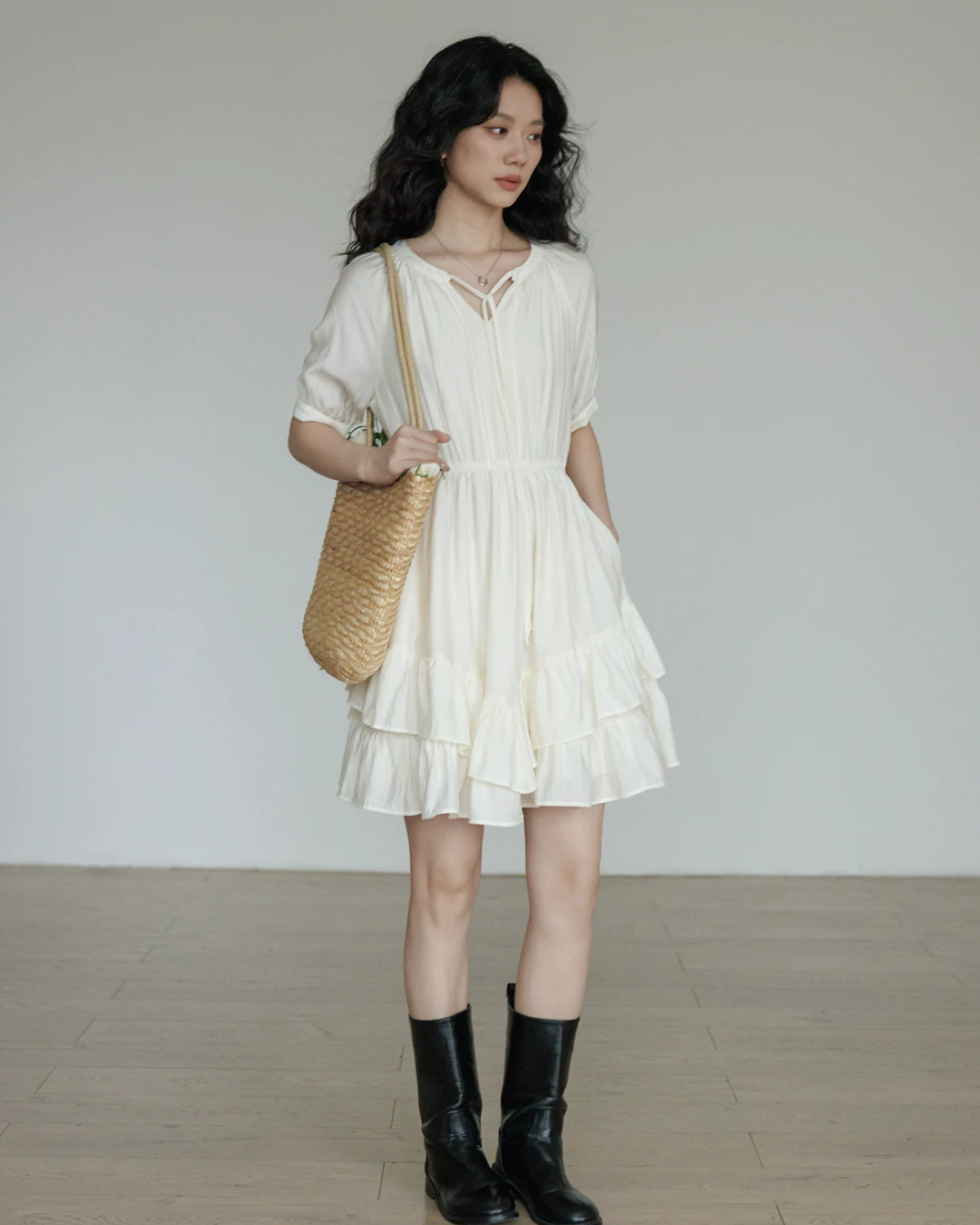 V-Neck Tiered Mini Dress VAS0201