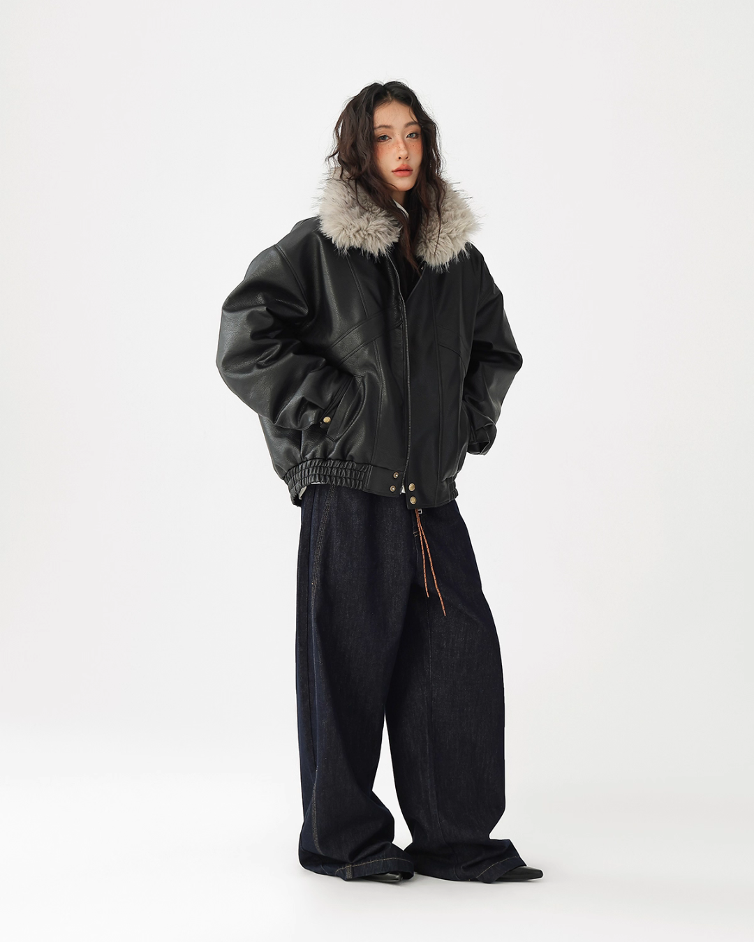 Fur Collar Leather Jacket ACS0347