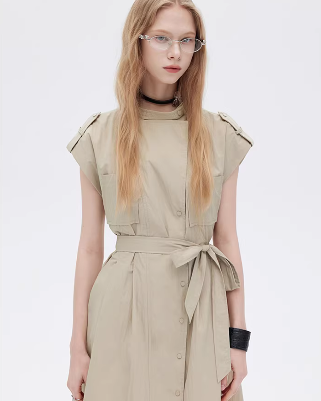 Flap Pocket French Sleeve Shirt Dress SHN0037