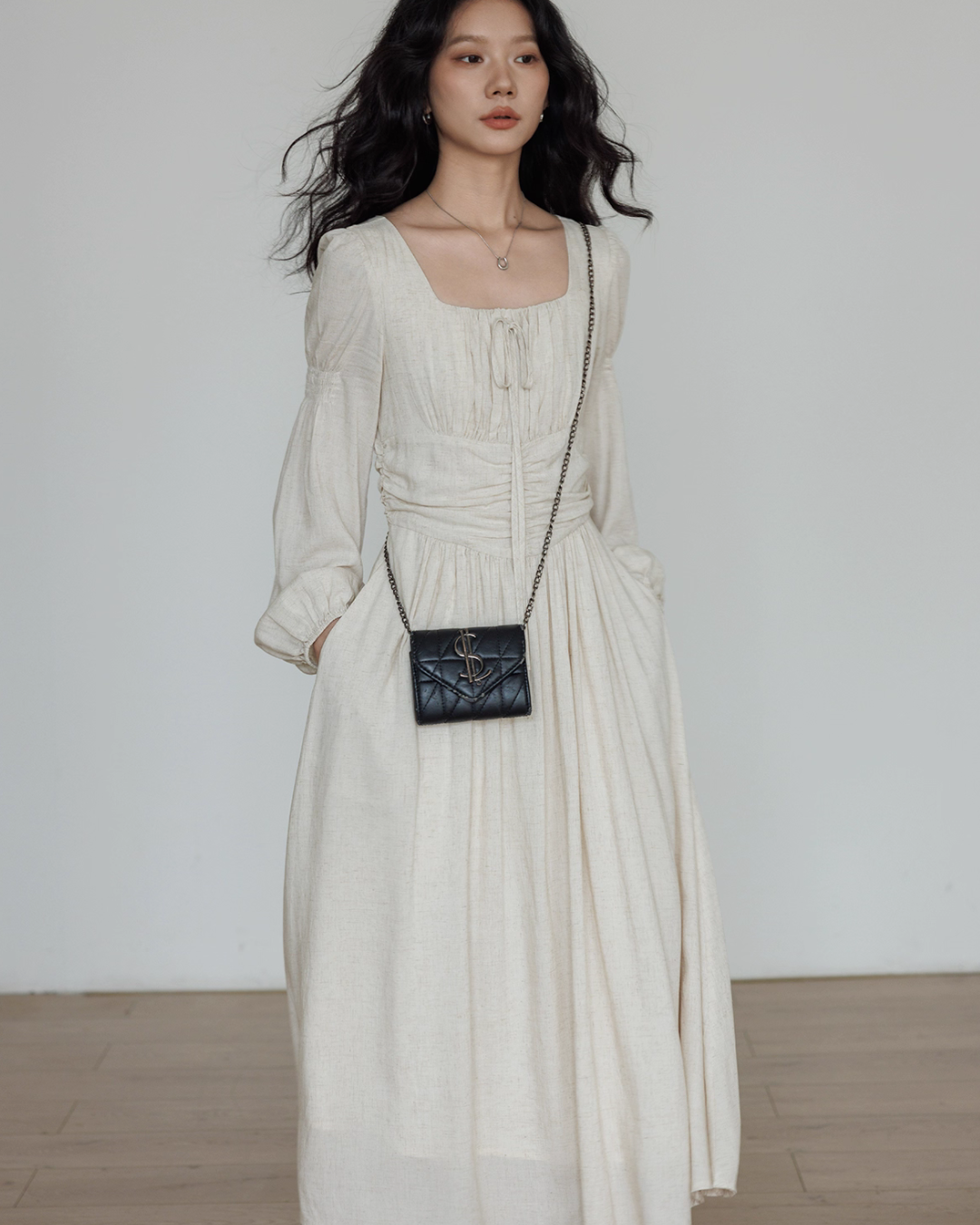 Linen Long-sleeve Slim Dress VAS0155