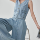 Denim V-neck Vest / Denim Wide Relaxed Pants FER0269