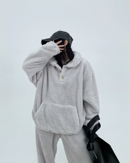 Fluffy Half Button Pullover Hoodie / Wide Pants YLS0707