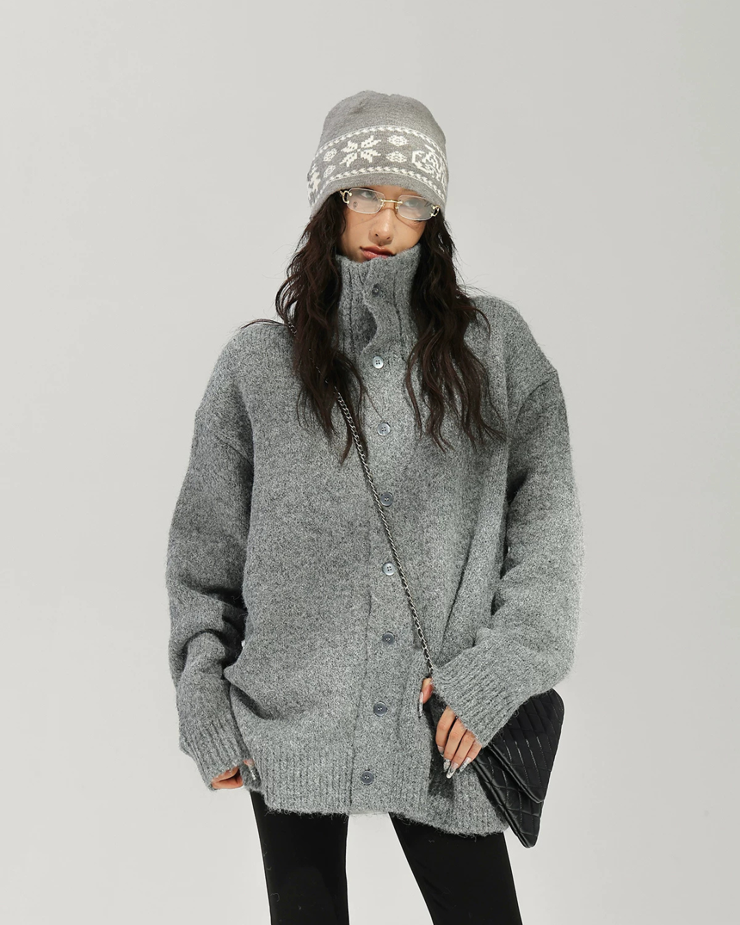 High Neck Button Knit Cardigan ACS0393