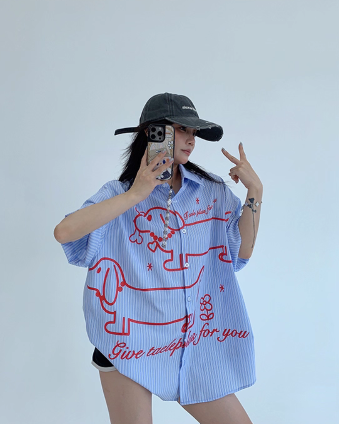 Dog Print Striped Shirt YLS0893
