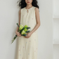 Flower Embroidery Pearl Button Long Dress VAS0203