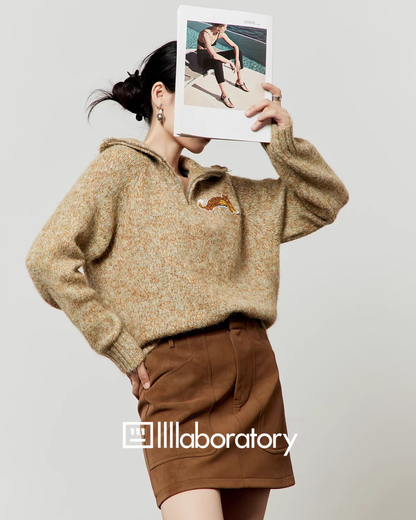 Half-Zip Casual Knit / A-Line Mini Skirt LLA0589