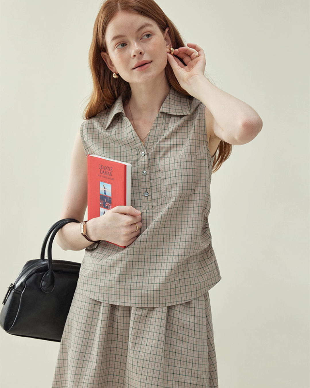 Retro Plaid Sleeveless Shirt / Long Skirt AMU0025