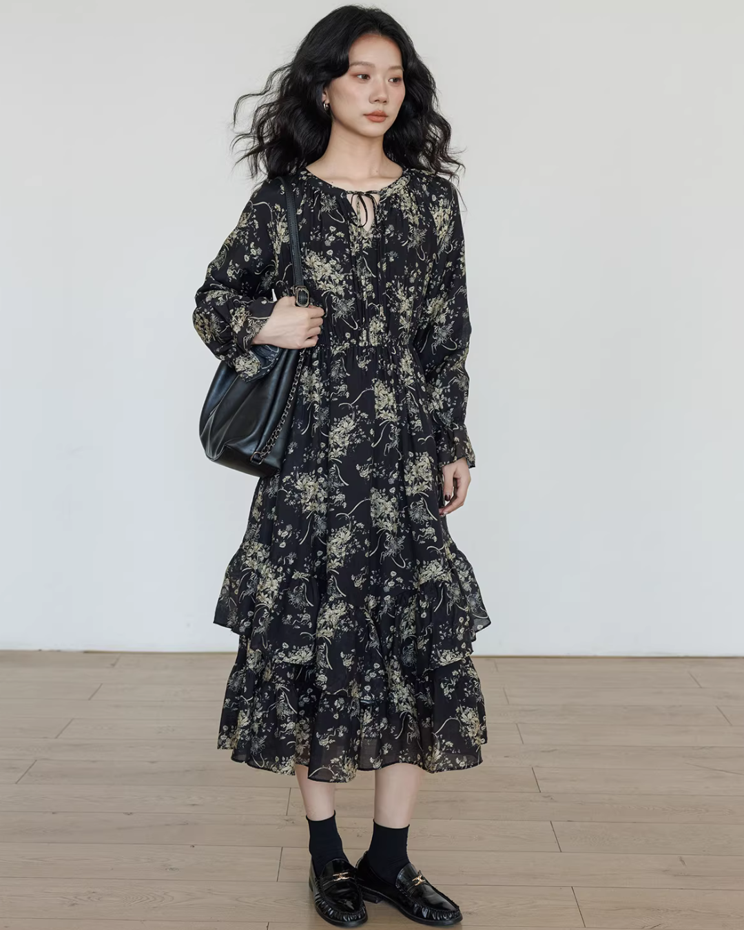 V-Neck Floral Vintage Shirt Dress VAS0192