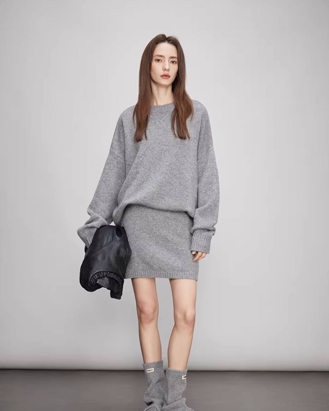 Sheep Wool Pullover Knit Top / Waist Short Skirt TEO0004