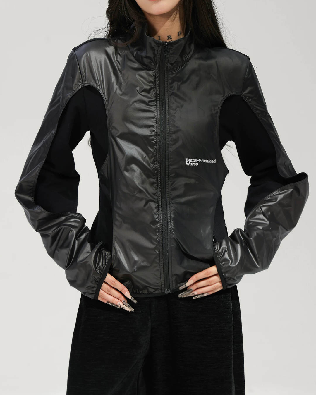Mixed Material Zip-Up Tech Jacket ACS0386