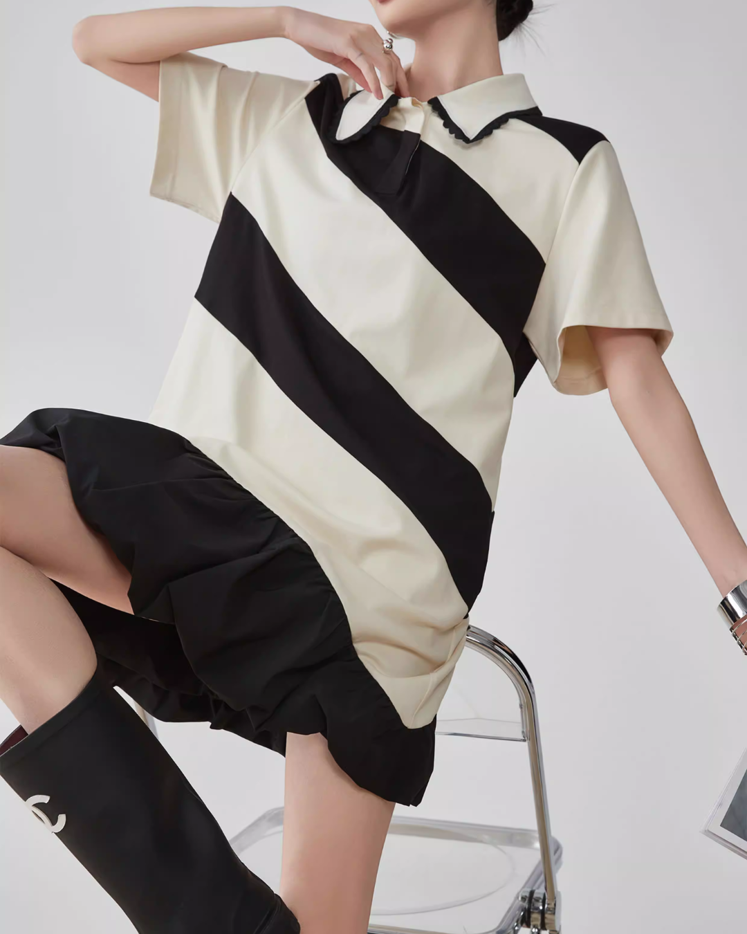 Polo Collar Color-Blocking Dress FER0112