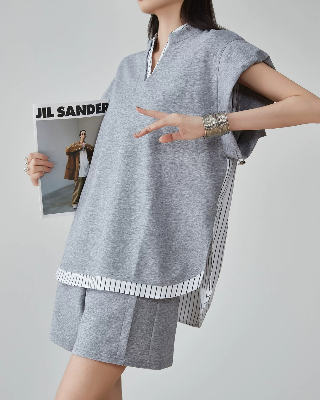 Layered-Style Key Neck Top / Shorts FER0126