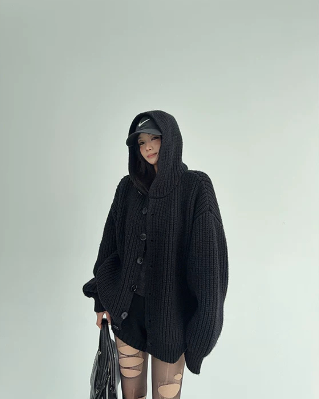 Oversized Hooded Knit Cardigan YLS1059