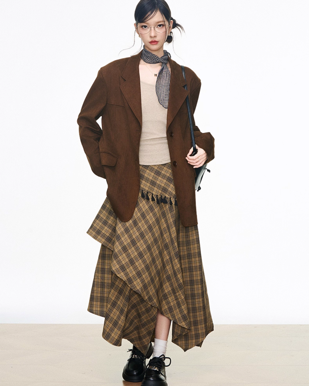 Retro Vintage Jacket / Tight Long Sleeve Top / Paid Asymmetric Skirt WEO0060