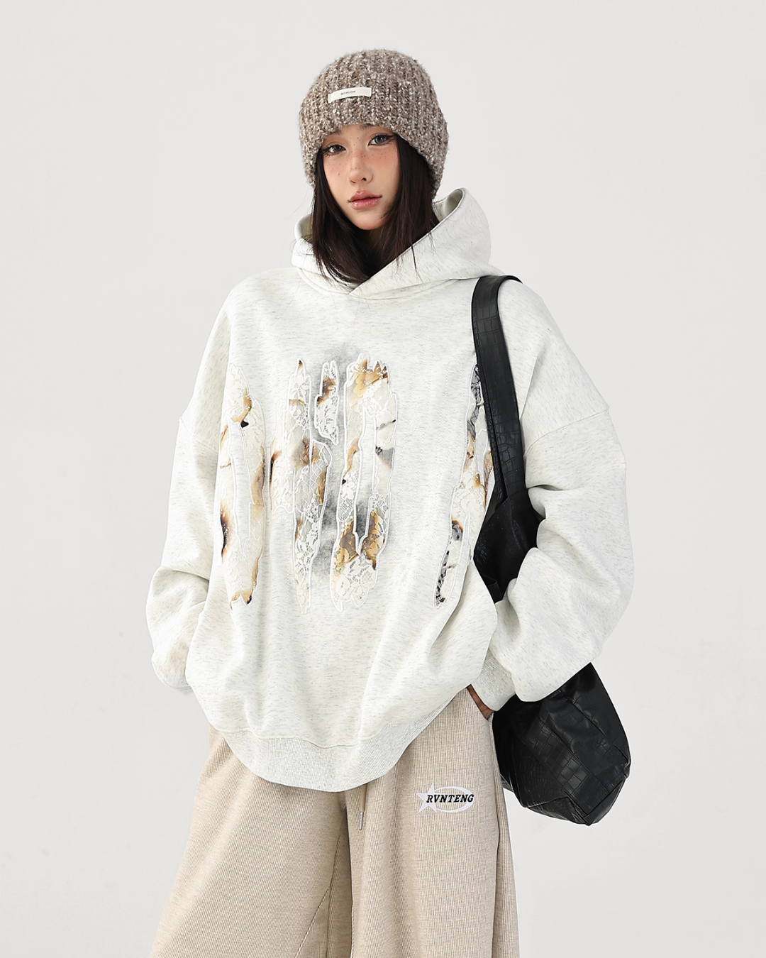 Lace Burnout Embroidered Hoodie ACS0342