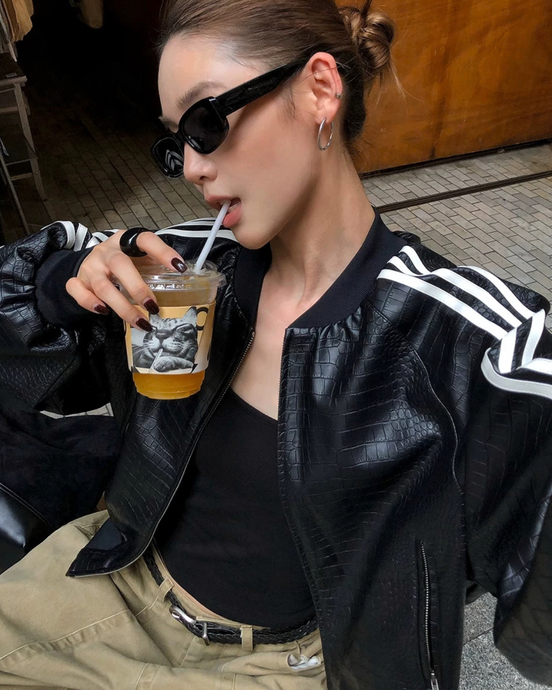 Striped Biker Leather Jacket  WWP0011