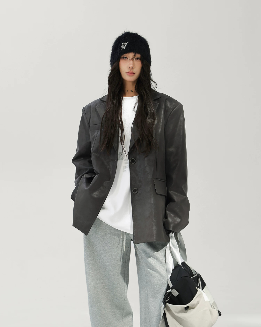 Oversized Fake Leather Blazer ACS0375