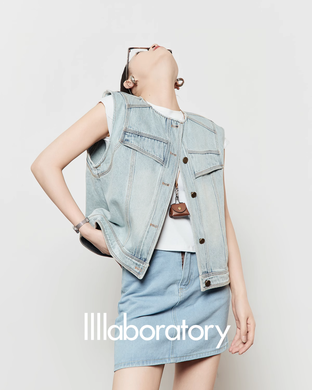 Light Blue Round Neck Denim Vest LLA0451