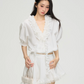 V-Neck Cream Lace Top / Asymmetrical Lace Skirt PUC0014