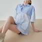 Blue Striped Patchwork Short-Sleeve Shirt FER0183