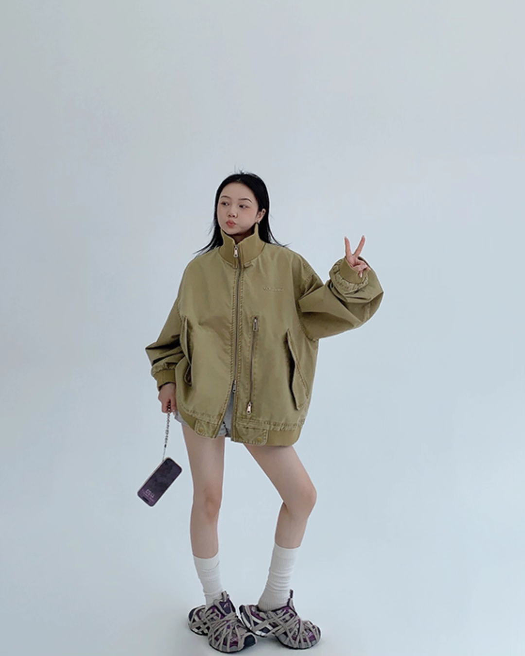 Double Zipper Stand Collar Jacket YLS0933
