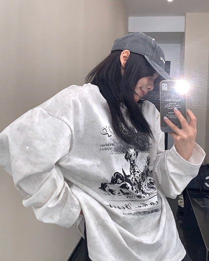 Dog Print Loose Long Sleeve T-Shirt YLS0913