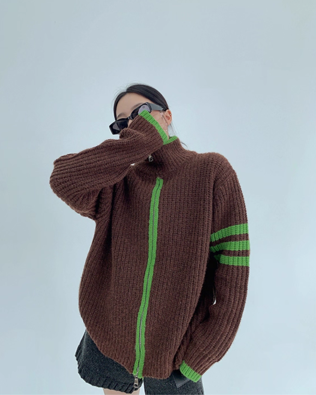 Stand Neck Double Zip Knit YLS0968