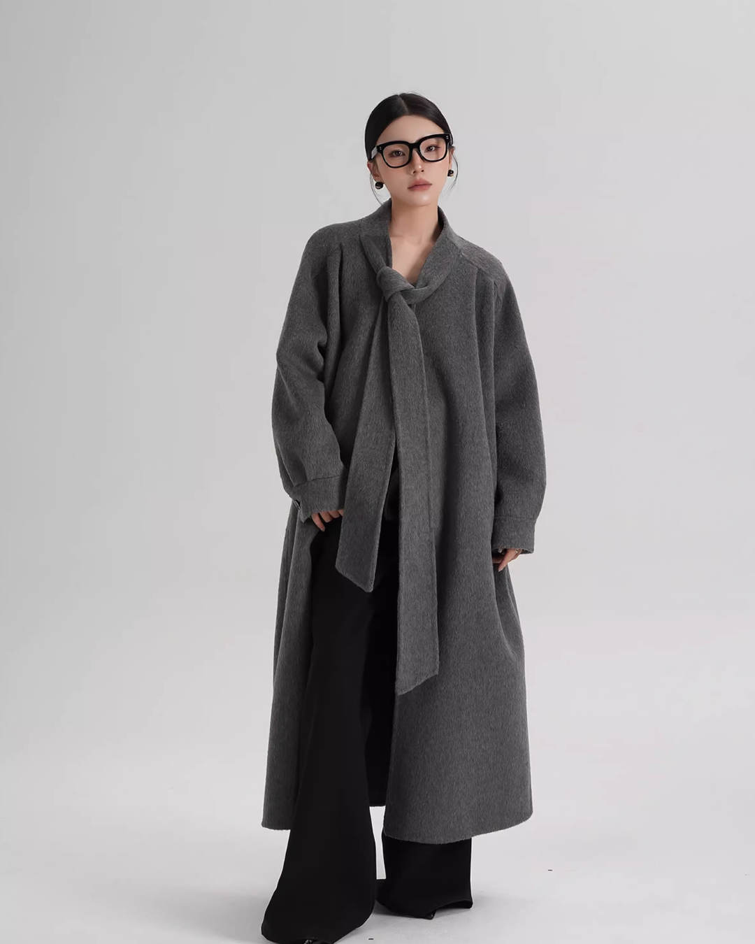Tie Collar Long Coat SRS0384