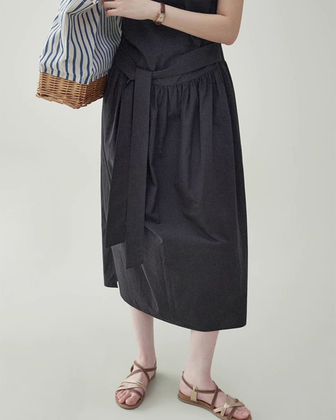 Black Waist Belt Sleeveless Dress AMU0029