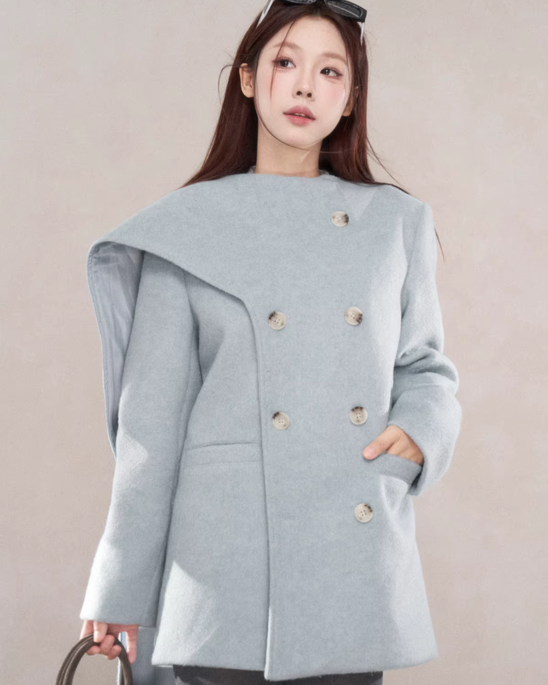Scarf Collar Double Breasted Wool Coat WDB0003