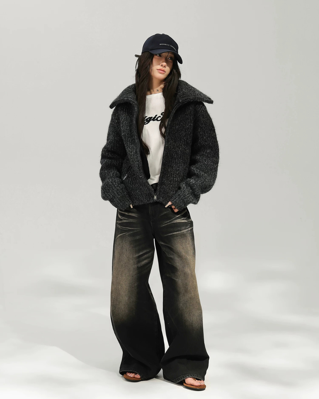 Oversized Knit Zip-Up Jacket ACS0388