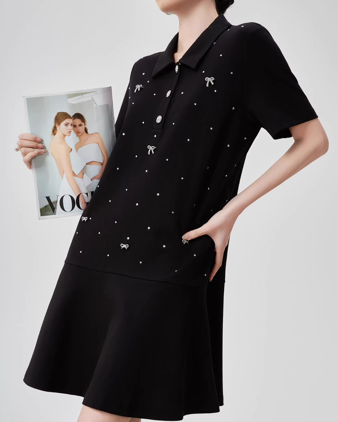 Ribbon Motif Polo Collar Mini Dress FER0113